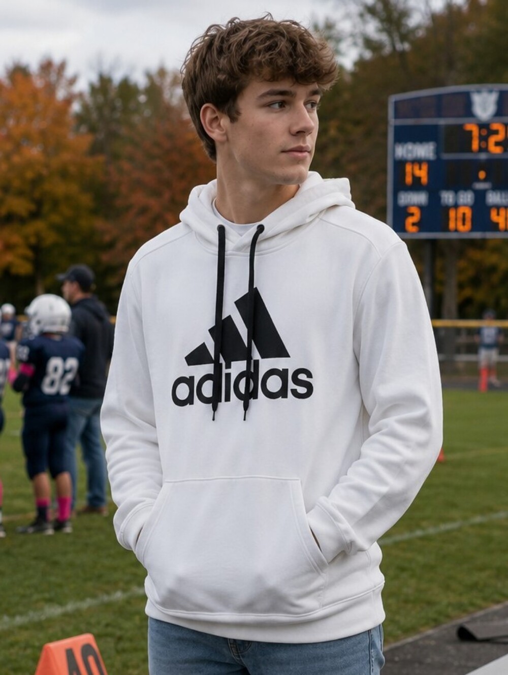 Adidas ClimaWarm 3-Stripe Hoodie Sweatshirt in White Athleisure Sporty Men's M